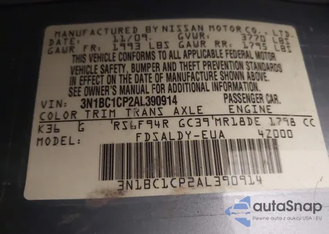 2010 Nissan Versa S/Sl из США, поврежденный, VIN 3N1BC1CP2AL390914